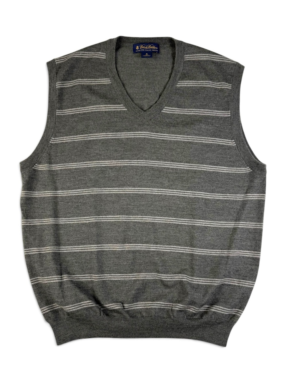 Brooks Brothers Italian Merino Wool Striped Sweater Vest Gray Medium